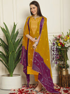 Jyoti Fashion Women's Mustard Chinon Chiffon Embroidered Designer Straight Suit Set