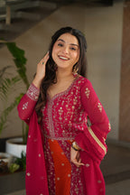 Jyoti Fashion Women's Rani Pink Faux Blooming Zari & Sequins Embroidered Anarkali Set With Dupatta