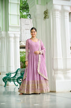 Jyoti Fashion Women's Lavender Faux Georgette Embroidered Designer Anarkali Set With Dupatta