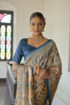 Jyoti Fashion Women's Blue Soft Tussar Silk Printed Designer Saree with Blouse - Distacart