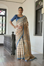 Jyoti Fashion Women's Blue Soft Tussar Silk Printed Designer Saree with Blouse - Distacart
