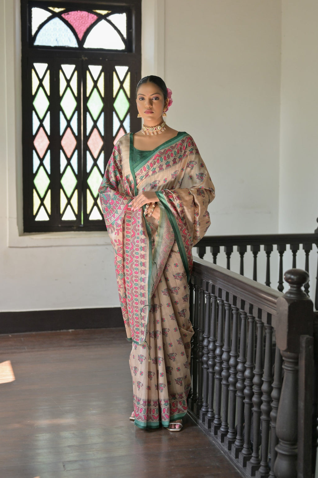 Jyoti Fashion Women's Green Soft Tussar Silk Printed Designer Saree with Blouse - Distacart