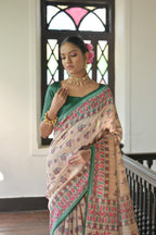 Jyoti Fashion Women's Green Soft Tussar Silk Printed Designer Saree with Blouse - Distacart
