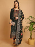 Jyoti Fashion Women's Green Velvet Floral Resham Thread with Jari & Sequince work Designer Straight Suit Set