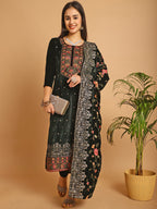 Jyoti Fashion Women's Green Velvet Floral Resham Thread with Jari & Sequince work Designer Straight Suit Set