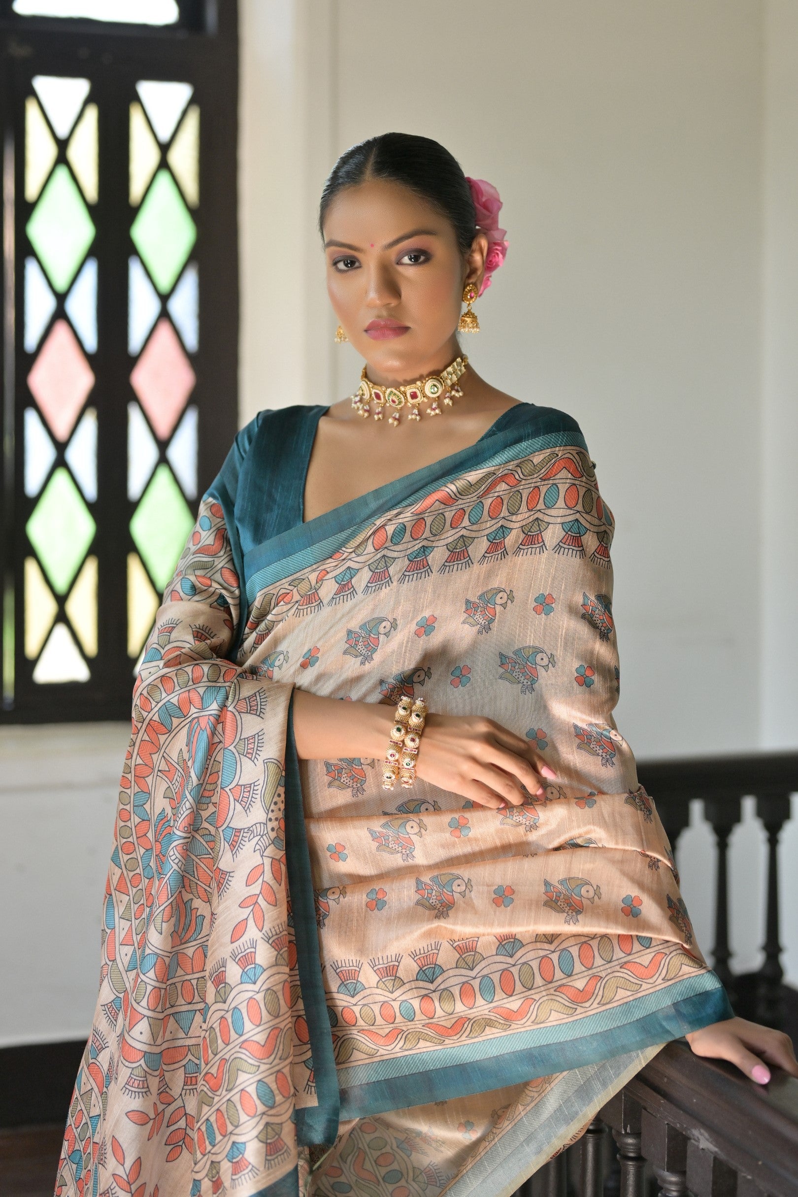Jyoti Fashion Women's Rama Soft Tussar Silk Printed Designer Saree with Blouse - Distacart