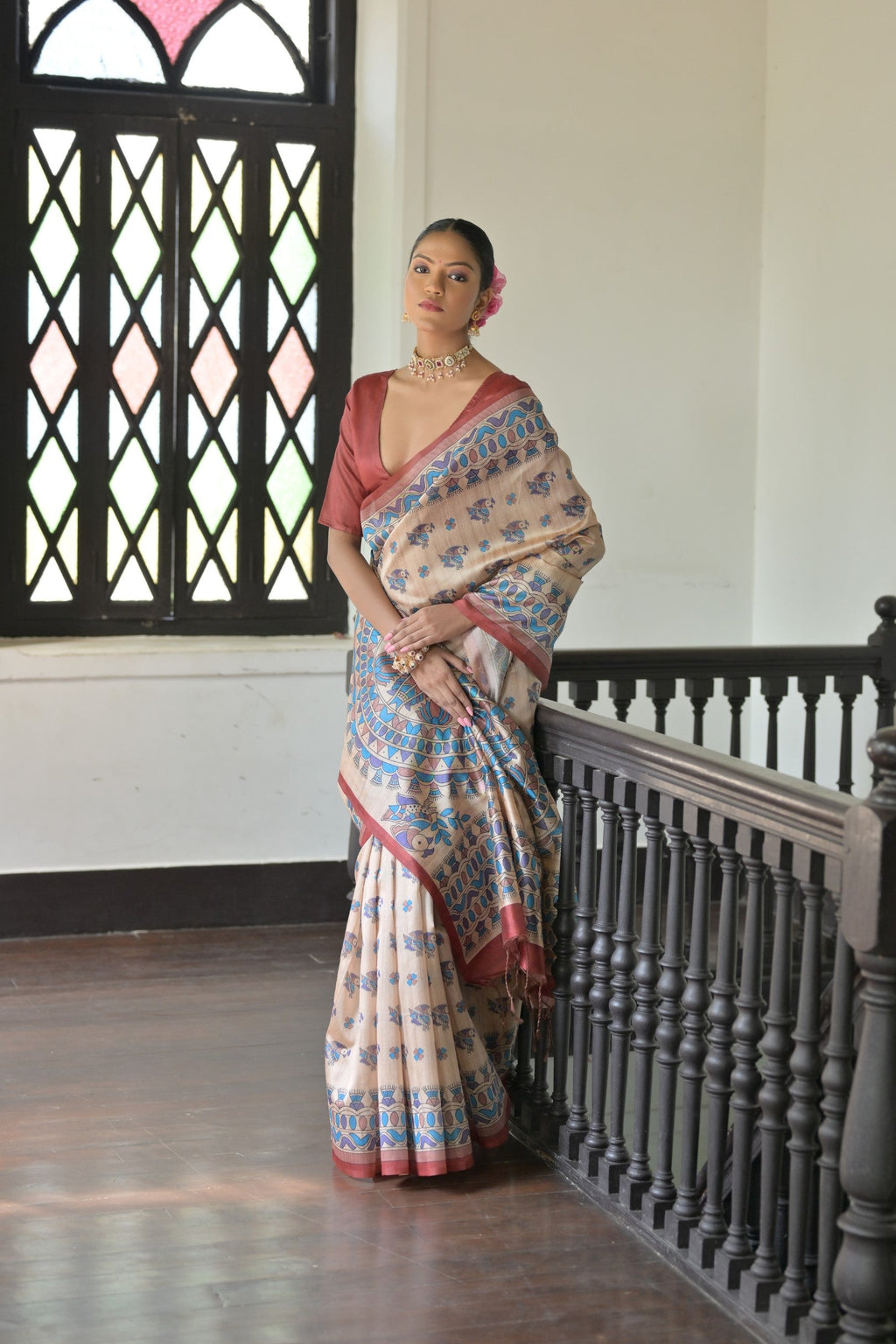 Jyoti Fashion Women's Red Soft Tussar Silk Printed Designer Saree with Blouse - Distacart
