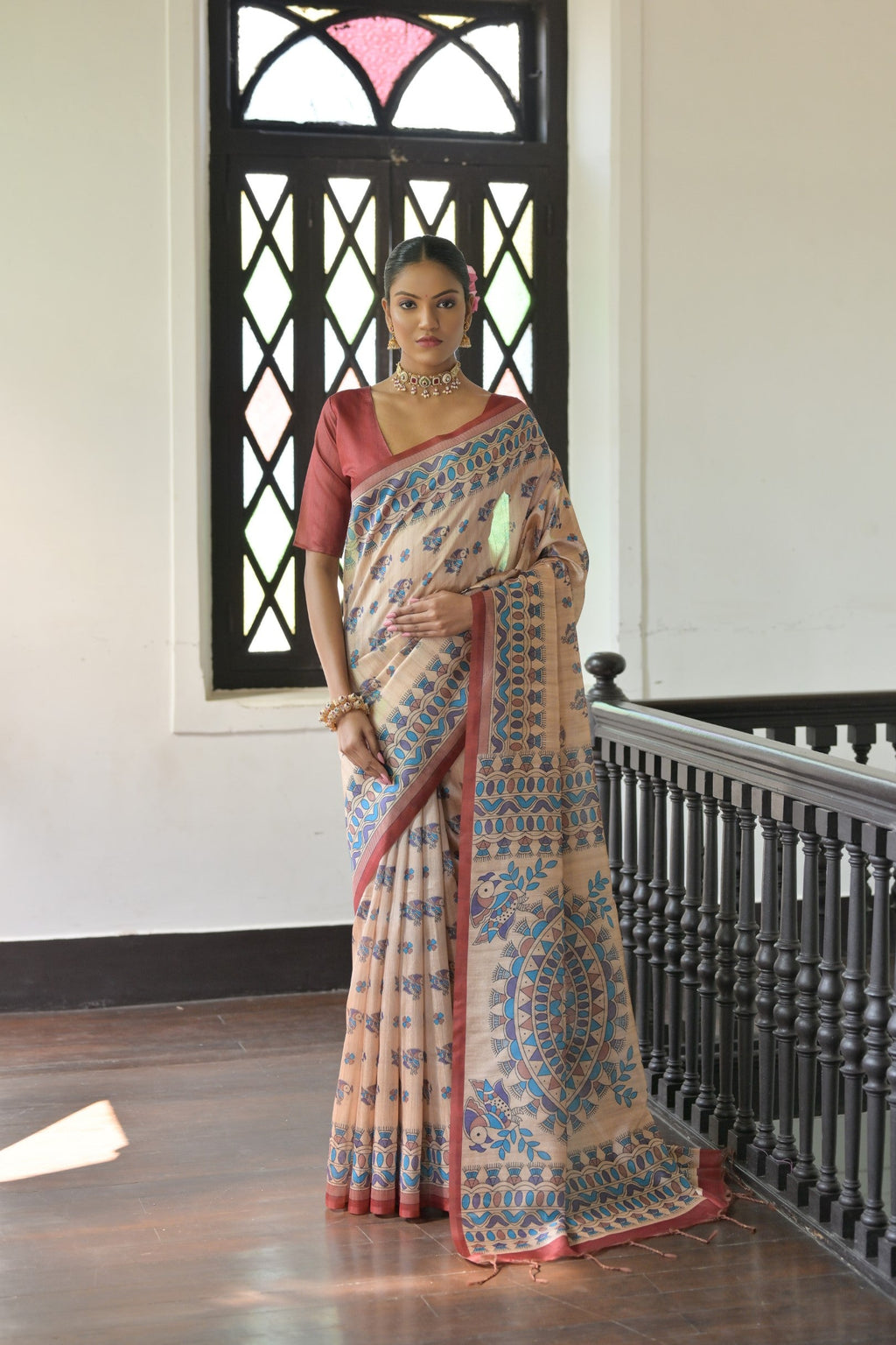 Jyoti Fashion Women's Red Soft Tussar Silk Printed Designer Saree with Blouse - Distacart
