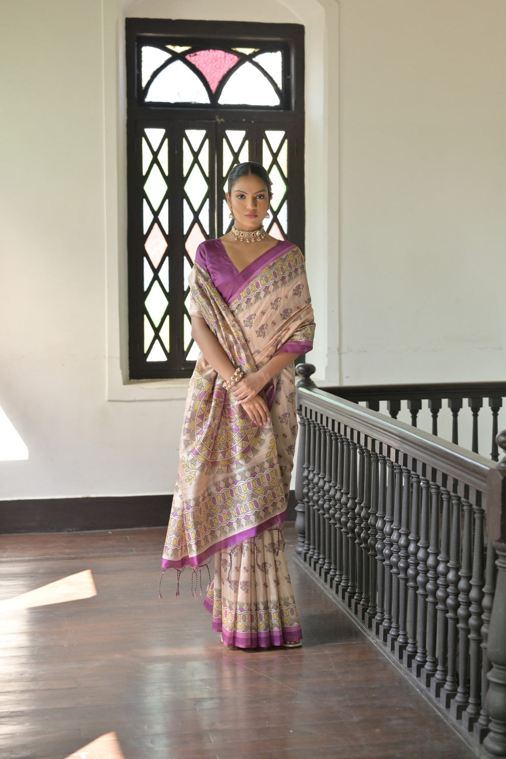 Jyoti Fashion Women's Wine Soft Tussar Silk Printed Designer Saree with Blouse - Distacart