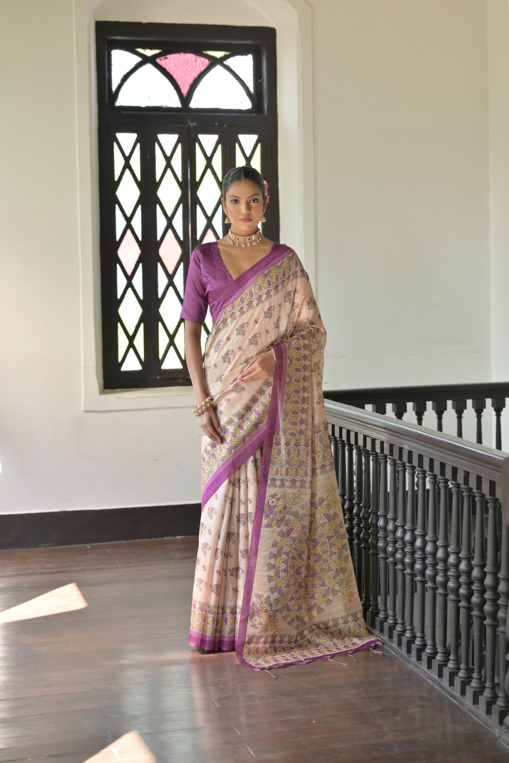 Jyoti Fashion Women's Wine Soft Tussar Silk Printed Designer Saree with Blouse - Distacart