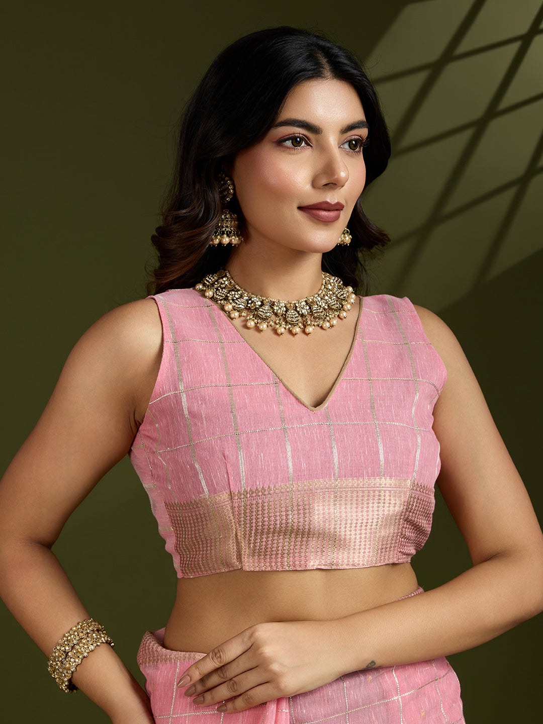 Jyoti Fashion Women's Pink Tissue Linen Silk Zari Woven Designer Saree with Blouse - Distacart
