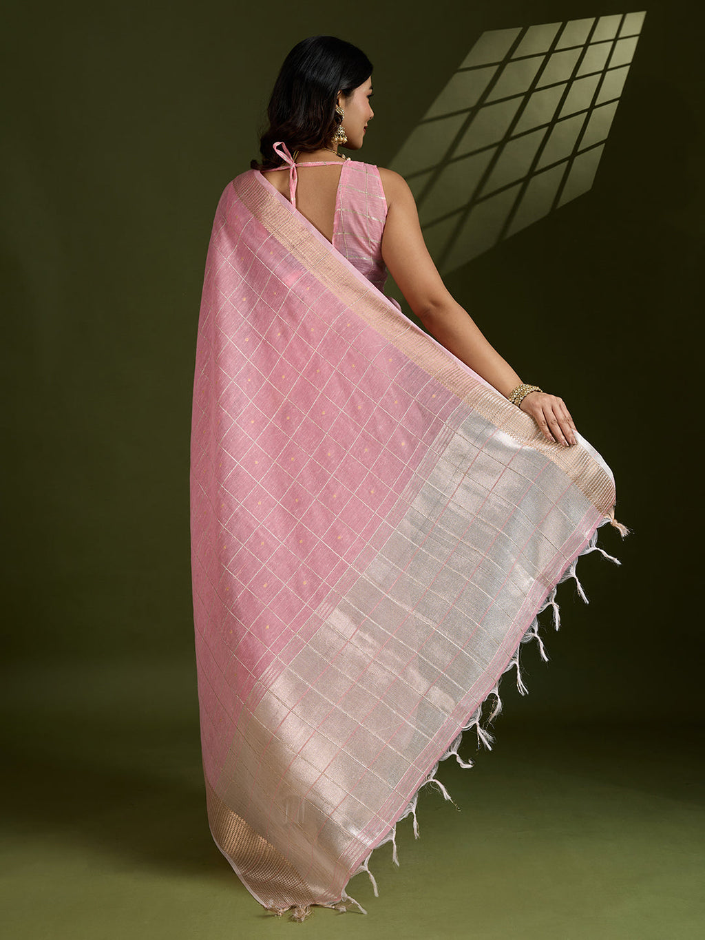 Jyoti Fashion Women's Pink Tissue Linen Silk Zari Woven Designer Saree with Blouse - Distacart