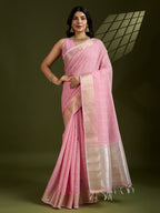 Jyoti Fashion Women's Pink Tissue Linen Silk Zari Woven Designer Saree with Blouse - Distacart