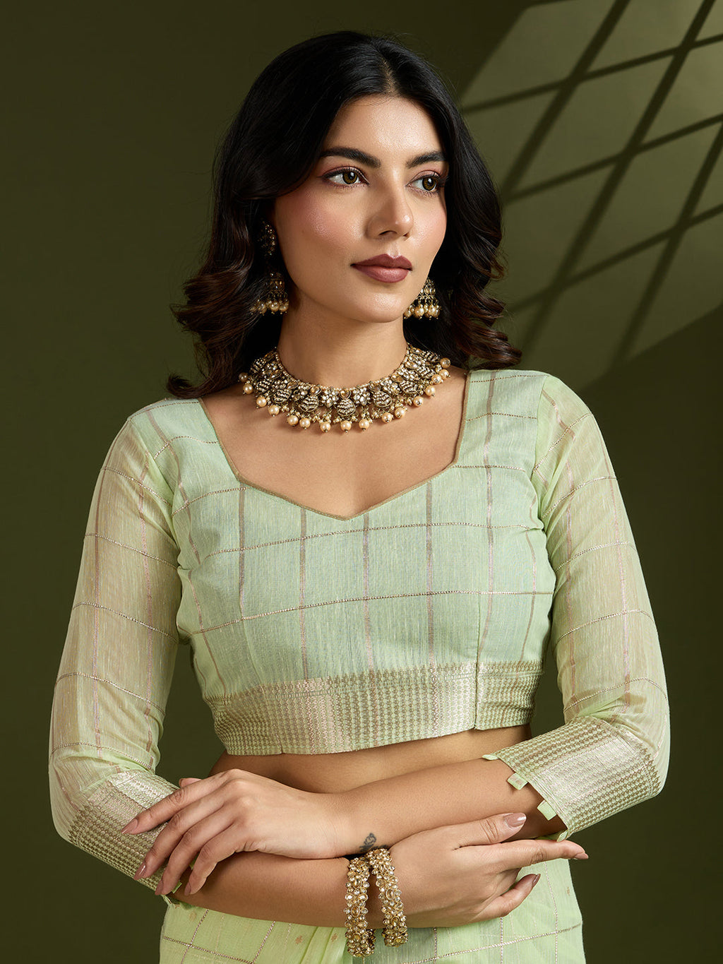 Jyoti Fashion Women's Sea Green Tissue Linen Silk Zari Woven Designer Saree with Blouse - Distacart