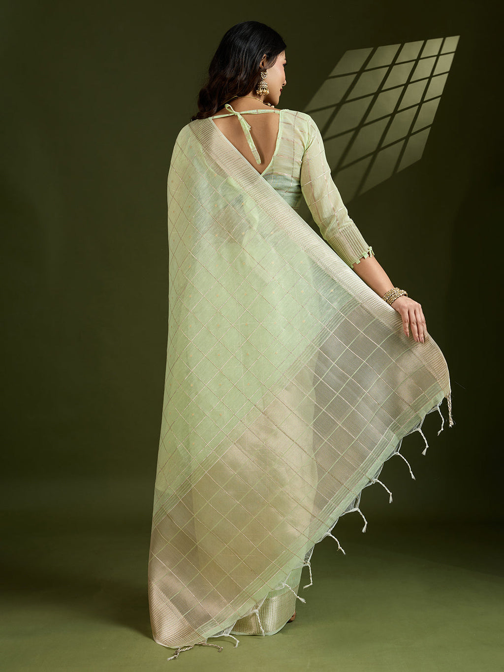 Jyoti Fashion Women's Sea Green Tissue Linen Silk Zari Woven Designer Saree with Blouse - Distacart