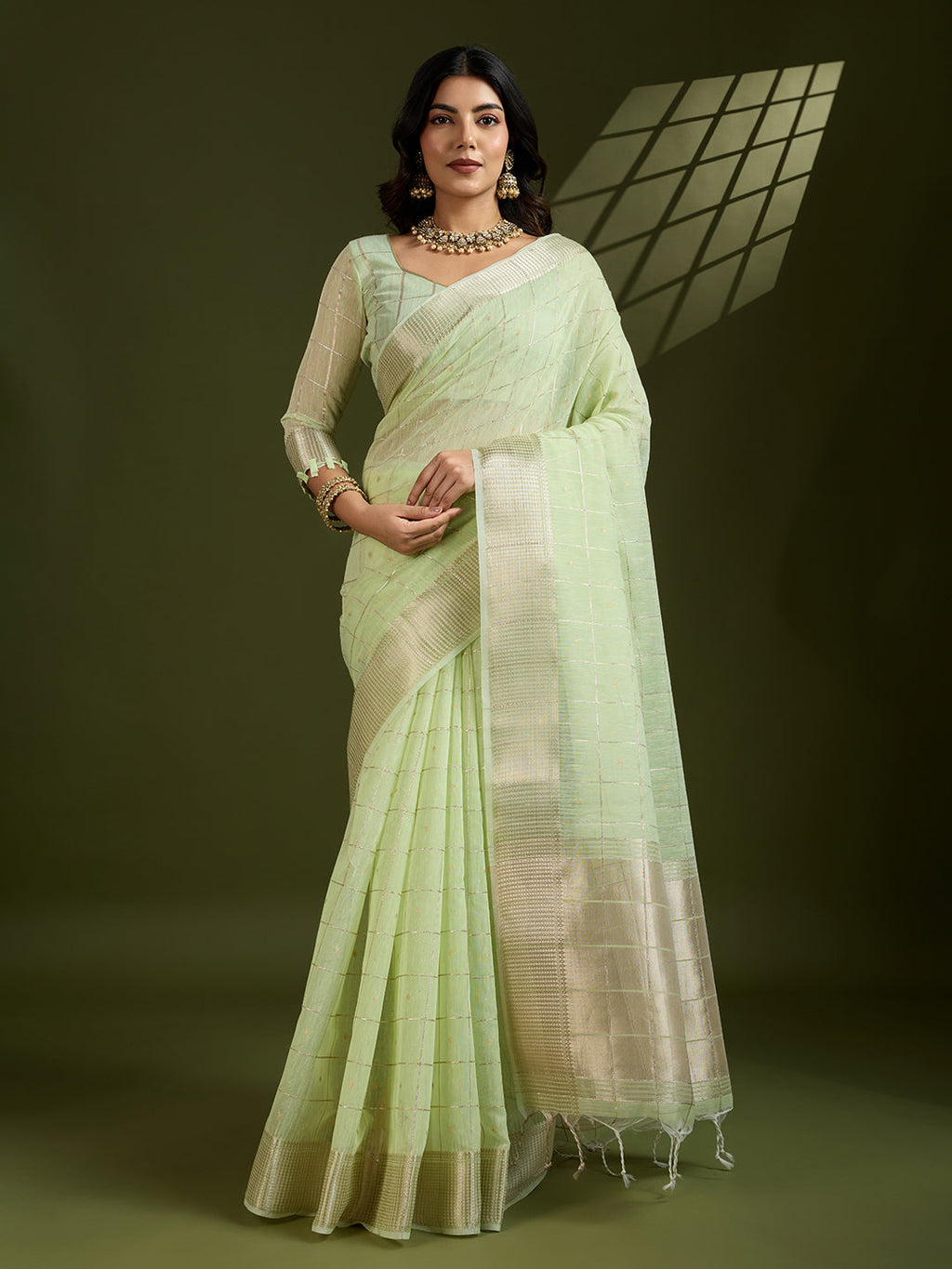 Jyoti Fashion Women's Sea Green Tissue Linen Silk Zari Woven Designer Saree with Blouse - Distacart