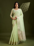 Jyoti Fashion Women's Sea Green Tissue Linen Silk Zari Woven Designer Saree with Blouse - Distacart