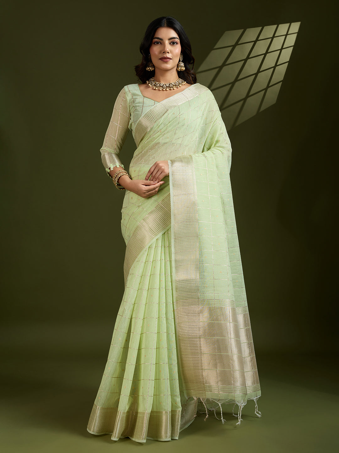 Jyoti Fashion Women's Sea Green Tissue Linen Silk Zari Woven Designer Saree with Blouse - Distacart