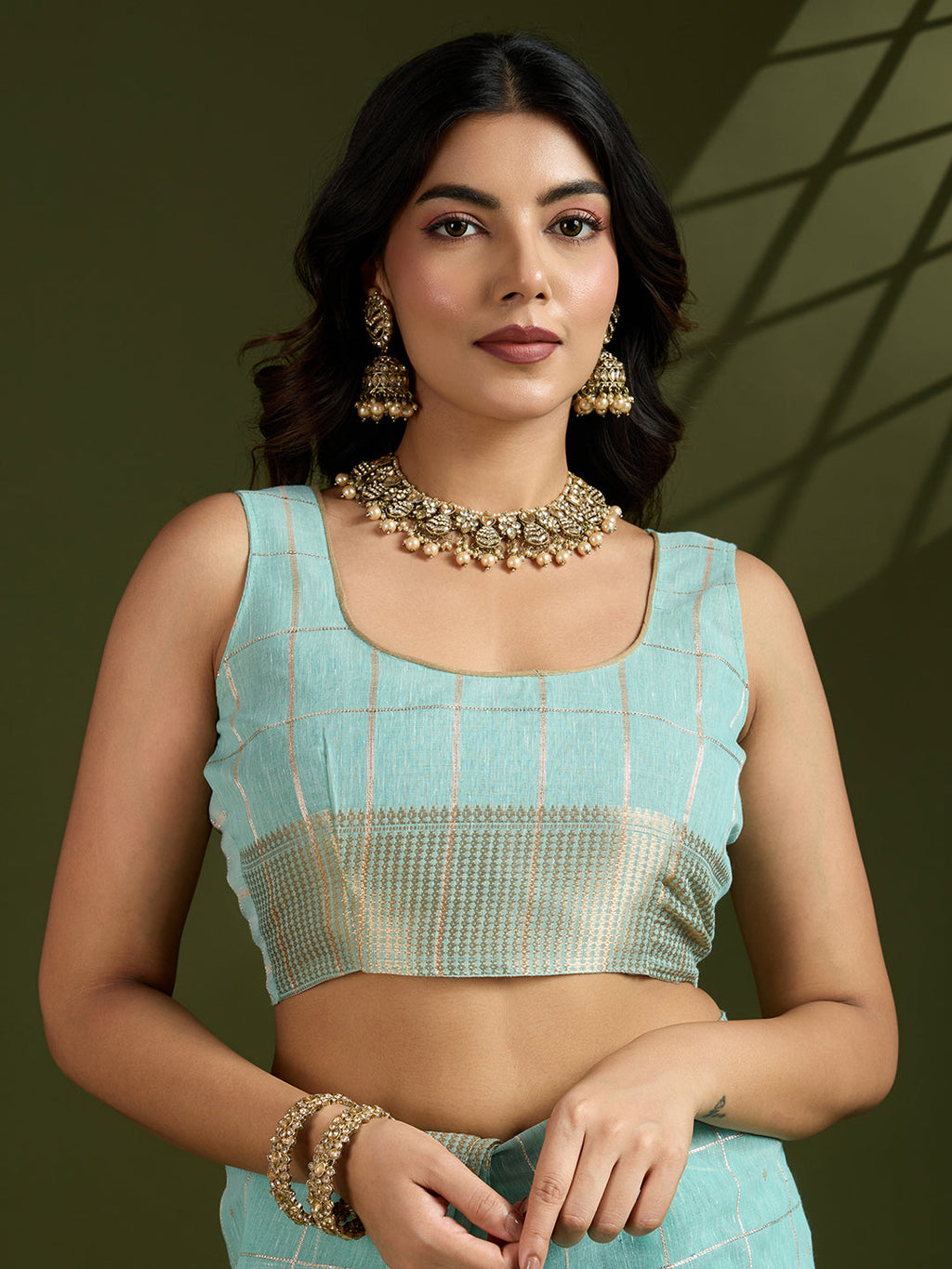 Jyoti Fashion Women's Sky Blue Tissue Linen Silk Zari Woven Designer Saree with Blouse - Distacart