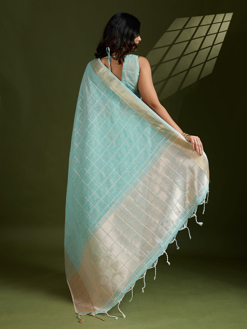 Jyoti Fashion Women's Sky Blue Tissue Linen Silk Zari Woven Designer Saree with Blouse - Distacart