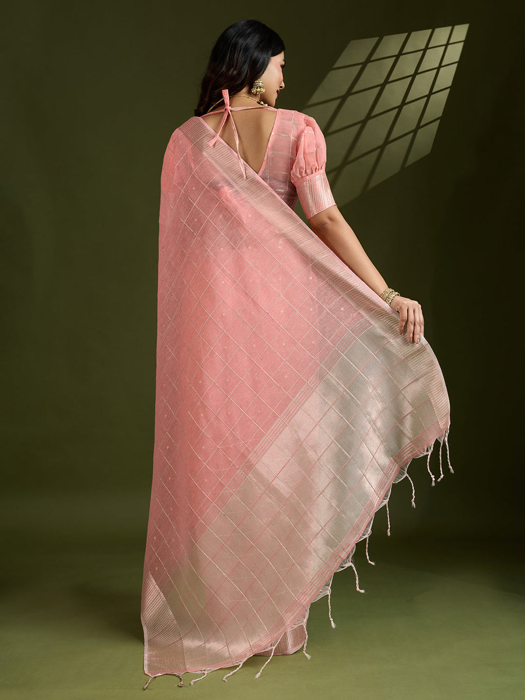 Jyoti Fashion Women's Peach Tissue Linen Silk Zari Woven Designer Saree with Blouse - Distacart