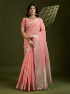 Jyoti Fashion Women's Peach Tissue Linen Silk Zari Woven Designer Saree with Blouse - Distacart