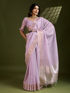 Jyoti Fashion Women's Purple Tissue Linen Silk Zari Woven Designer Saree with Blouse - Distacart