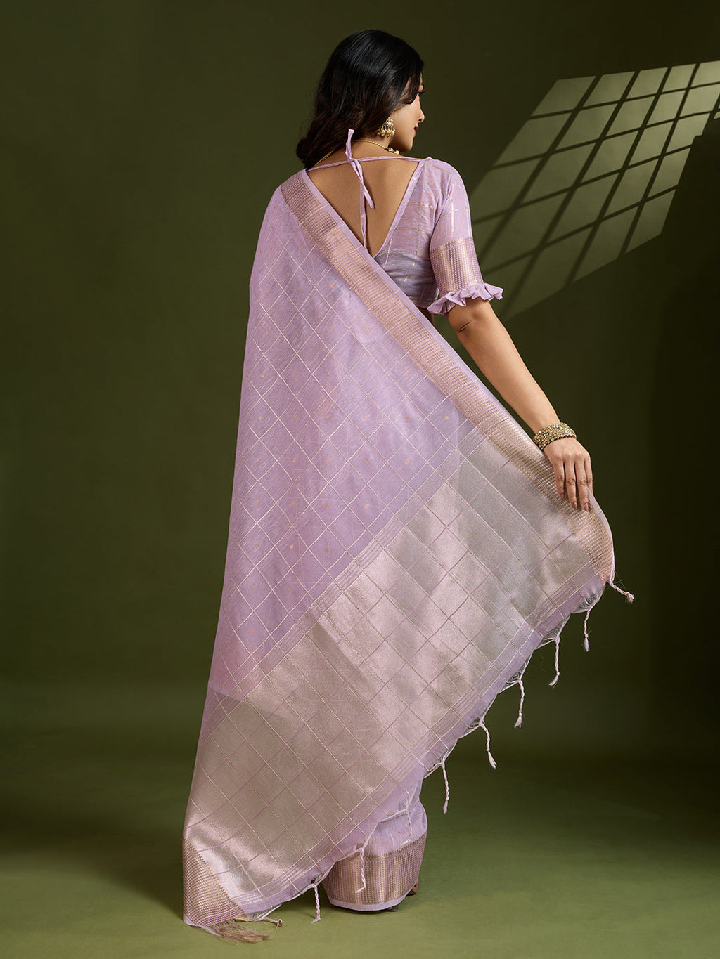 Jyoti Fashion Women's Purple Tissue Linen Silk Zari Woven Designer Saree with Blouse - Distacart