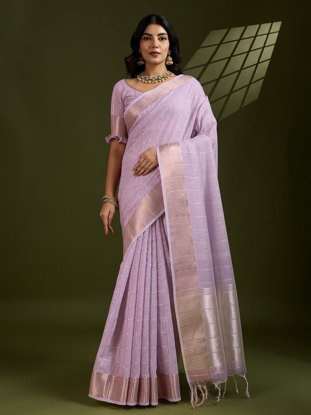 Jyoti Fashion Women's Purple Tissue Linen Silk Zari Woven Designer Saree with Blouse - Distacart