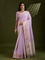 Jyoti Fashion Women's Purple Tissue Linen Silk Zari Woven Designer Saree with Blouse - Distacart