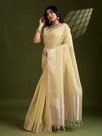 Jyoti Fashion Women's Light Yellow Tissue Linen Silk Zari Woven Designer Saree with Blouse - Distacart