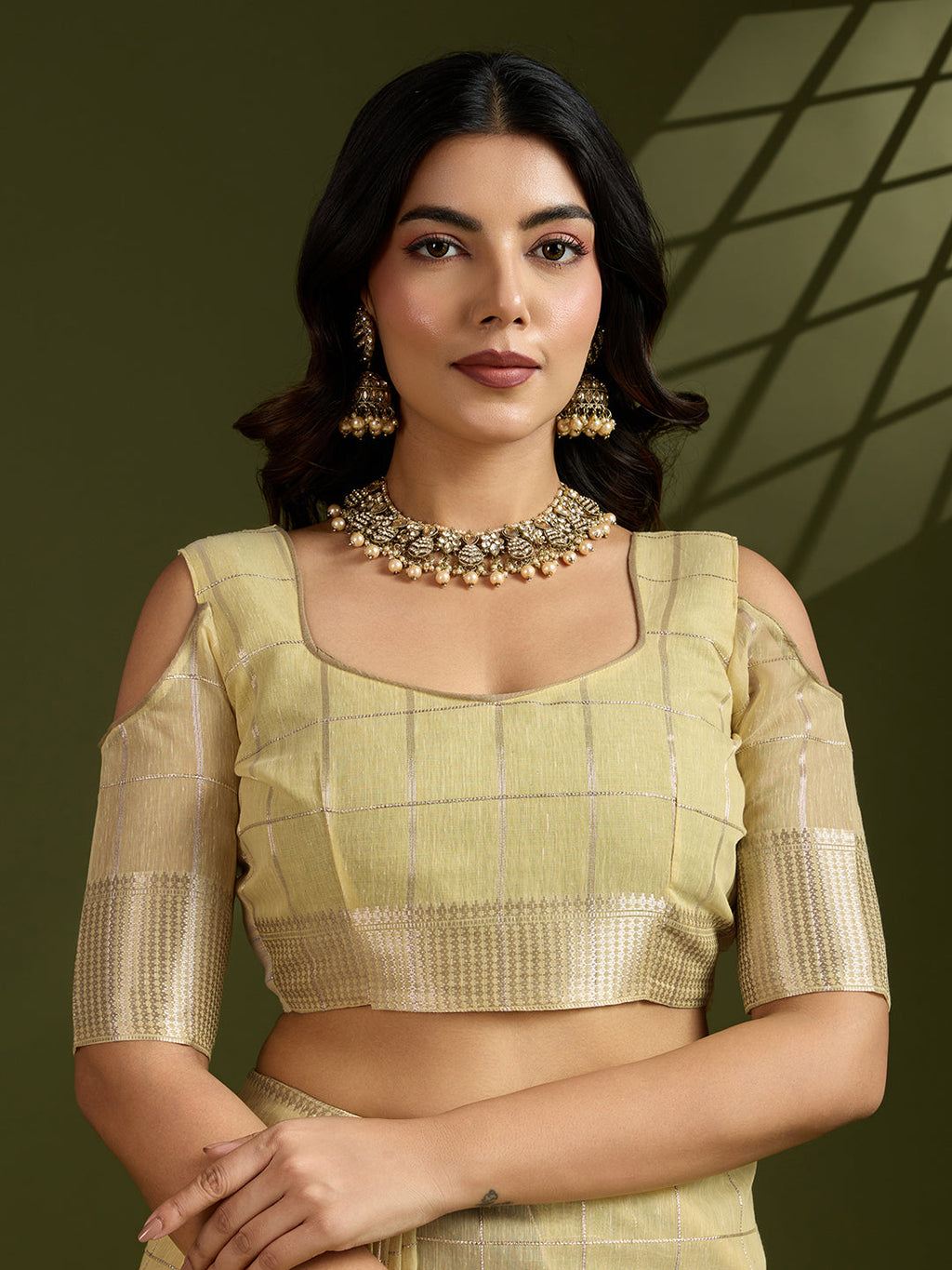 Jyoti Fashion Women's Light Yellow Tissue Linen Silk Zari Woven Designer Saree with Blouse - Distacart
