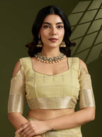Jyoti Fashion Women's Light Yellow Tissue Linen Silk Zari Woven Designer Saree with Blouse - Distacart