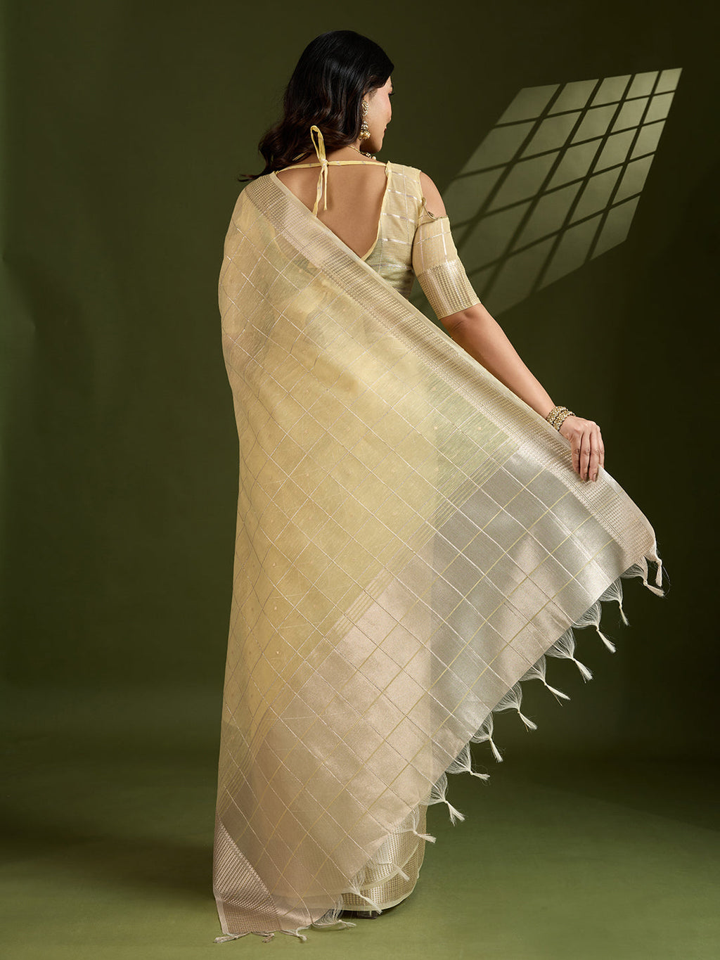 Jyoti Fashion Women's Light Yellow Tissue Linen Silk Zari Woven Designer Saree with Blouse - Distacart