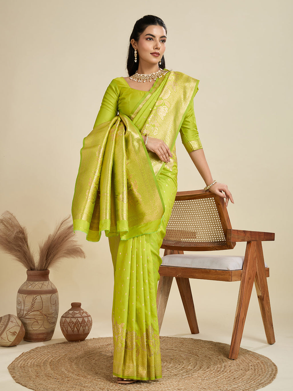 Jyoti Fashion Women's Green Soft Kanjivaram Silk Zari Woven Designer Saree with Blouse - Distacart