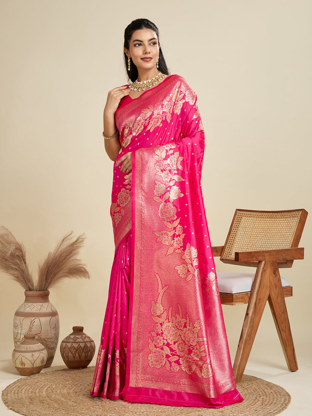 Jyoti Fashion Women's Pink Soft Kanjivaram Silk Zari Woven Designer Saree with Blouse - Distacart