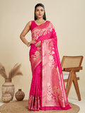 Jyoti Fashion Women's Pink Soft Kanjivaram Silk Zari Woven Designer Saree with Blouse - Distacart