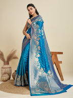 Jyoti Fashion Women's Blue Soft Kanjivaram Silk Zari Woven Designer Saree with Blouse - Distacart
