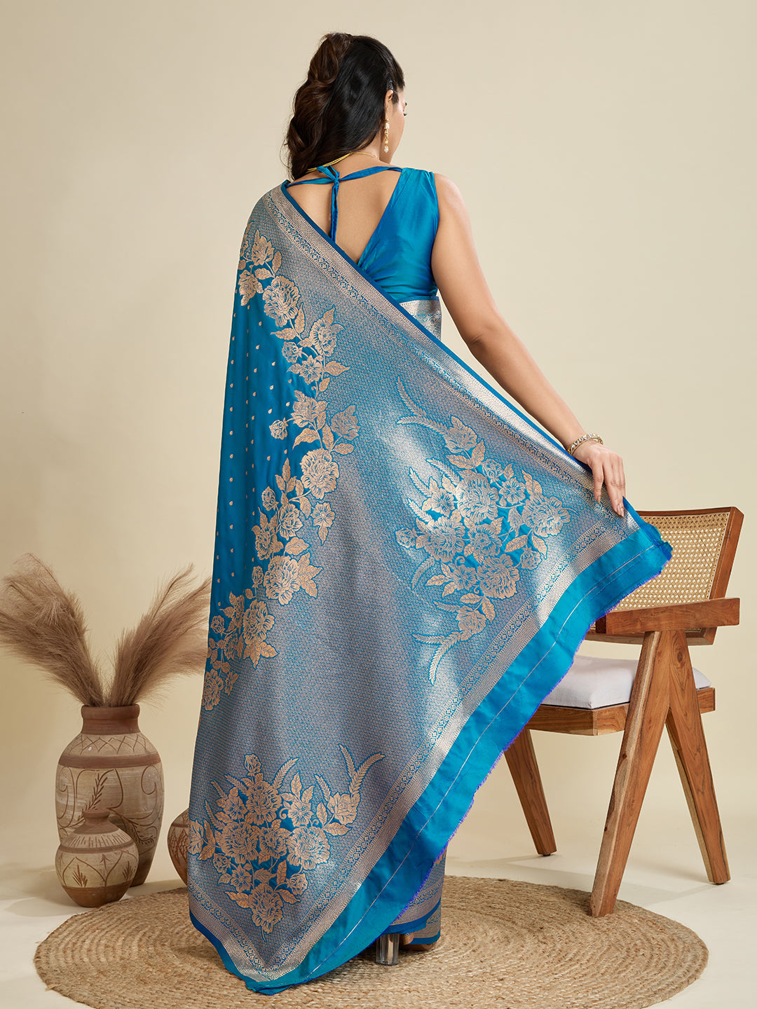 Jyoti Fashion Women's Blue Soft Kanjivaram Silk Zari Woven Designer Saree with Blouse - Distacart