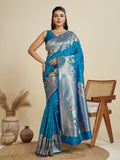 Jyoti Fashion Women's Blue Soft Kanjivaram Silk Zari Woven Designer Saree with Blouse - Distacart