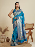 Jyoti Fashion Women's Blue Soft Kanjivaram Silk Zari Woven Designer Saree with Blouse - Distacart