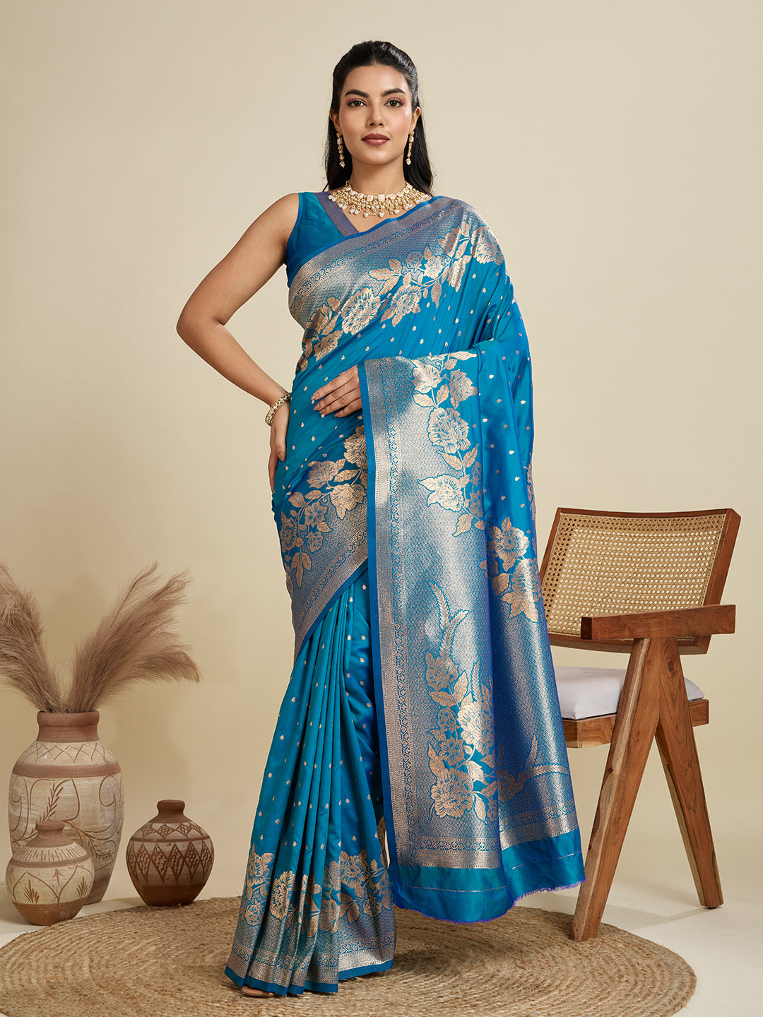 Jyoti Fashion Women's Blue Soft Kanjivaram Silk Zari Woven Designer Saree with Blouse - Distacart