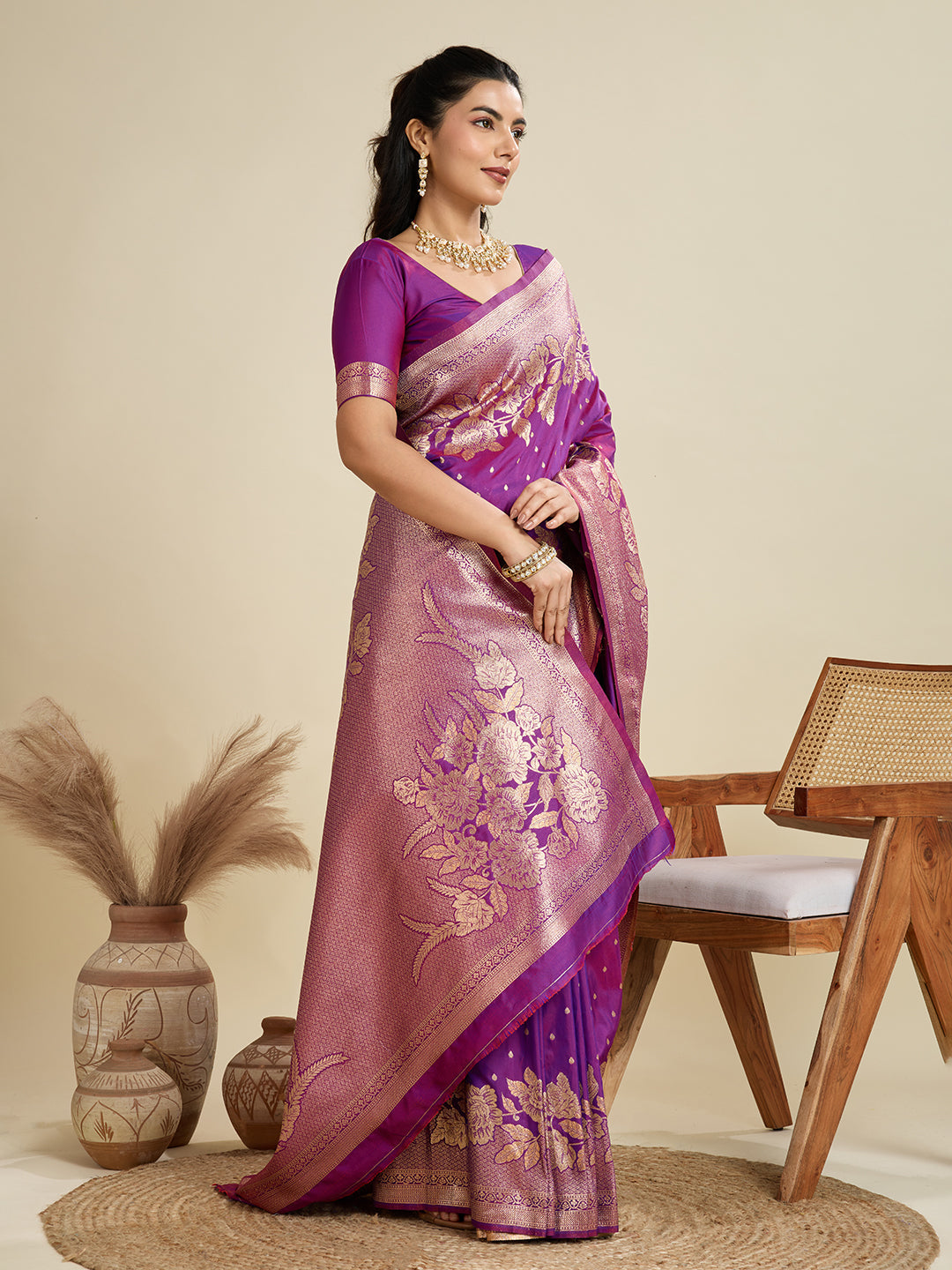 Jyoti Fashion Women's Purple Soft Kanjivaram Silk Zari Woven Designer Saree with Blouse - Distacart