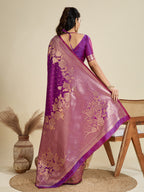 Jyoti Fashion Women's Purple Soft Kanjivaram Silk Zari Woven Designer Saree with Blouse - Distacart