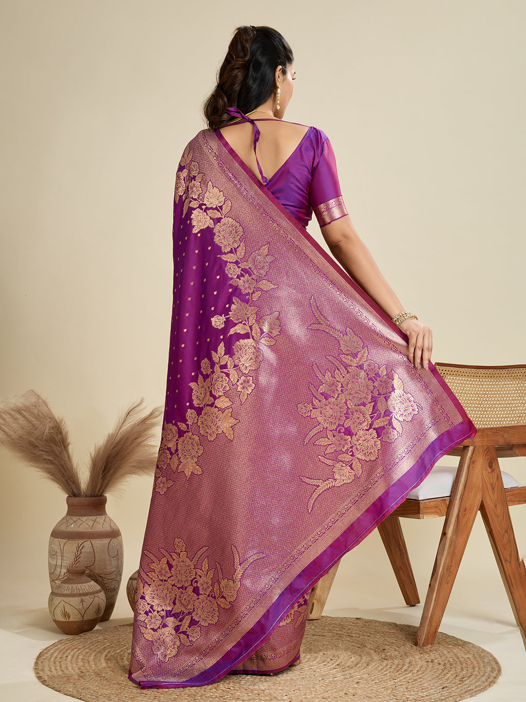 Jyoti Fashion Women's Purple Soft Kanjivaram Silk Zari Woven Designer Saree with Blouse - Distacart
