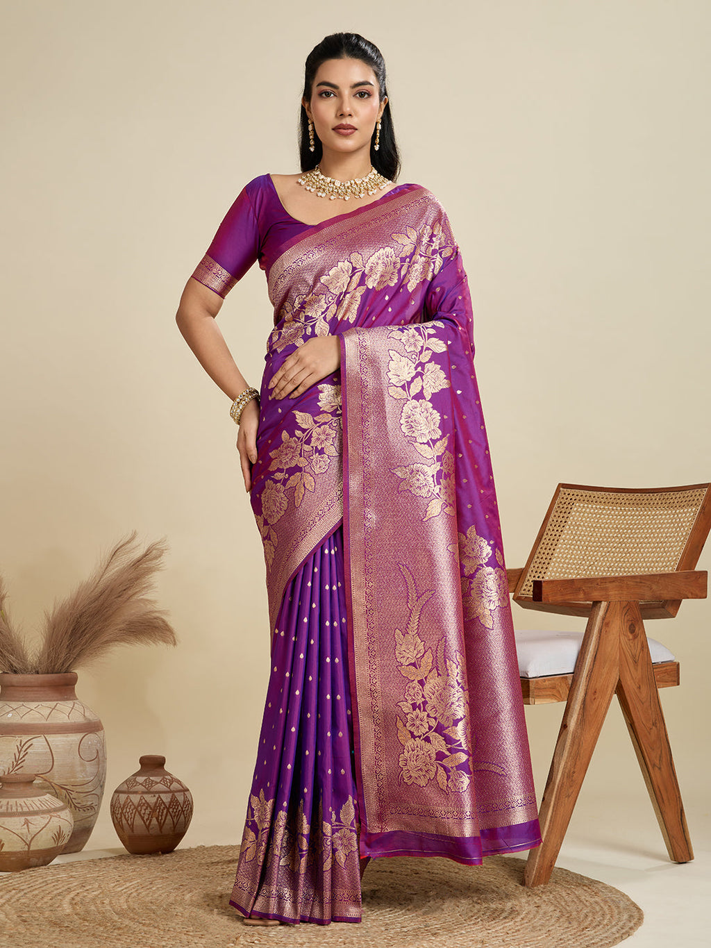 Jyoti Fashion Women's Purple Soft Kanjivaram Silk Zari Woven Designer Saree with Blouse - Distacart