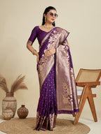 Jyoti Fashion Women's Wine Soft Kanjivaram Silk Zari Woven Designer Saree with Blouse - Distacart