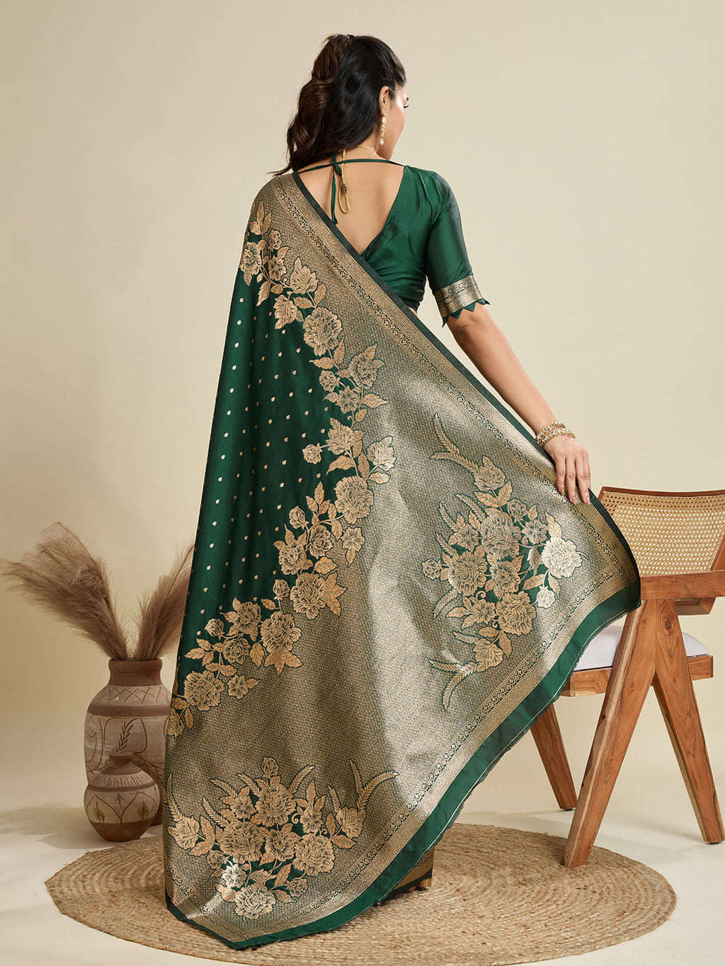 Jyoti Fashion Women's Bottle Green Soft Kanjivaram Silk Zari Woven Designer Saree with Blouse - Distacart