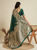 Jyoti Fashion Women's Bottle Green Soft Kanjivaram Silk Zari Woven Designer Saree with Blouse - Distacart