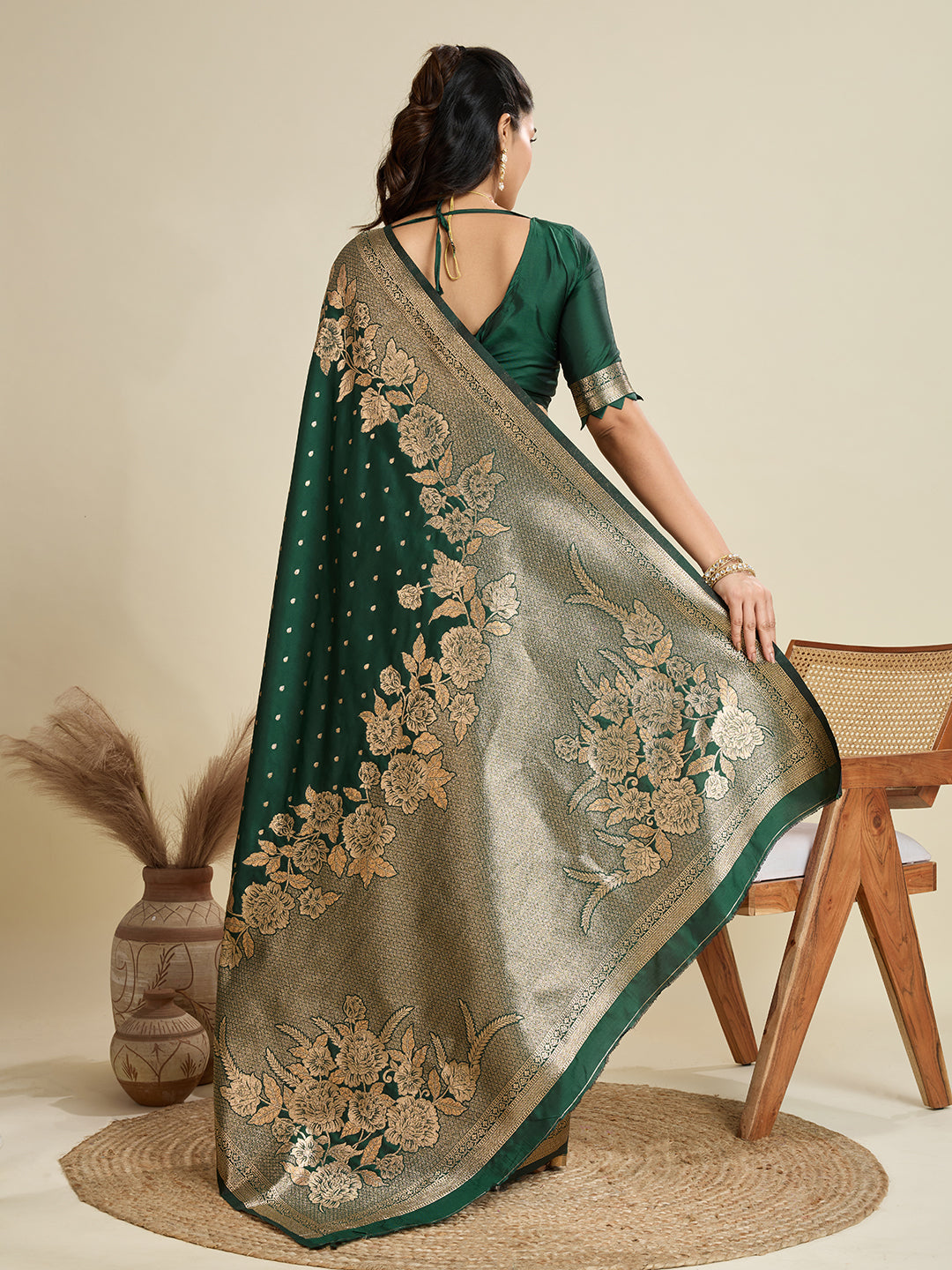 Jyoti Fashion Women's Bottle Green Soft Kanjivaram Silk Zari Woven Designer Saree with Blouse - Distacart
